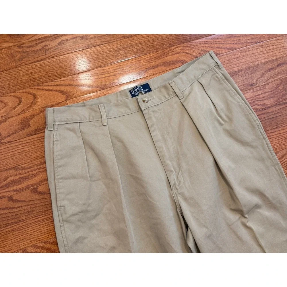 Vintage Polo Ralph Lauren Pleated Chino Pants Fits Mens 36x30 Khaki Made in USA